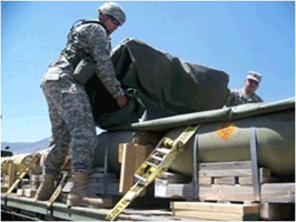 Soldiers loading trucks